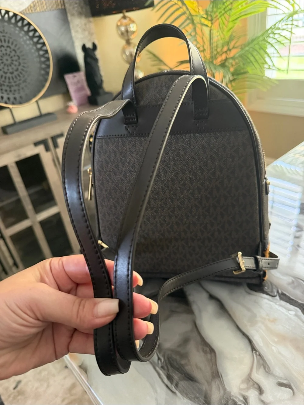 Michael Kors Brown Backpack with Leopard-Print Wallet